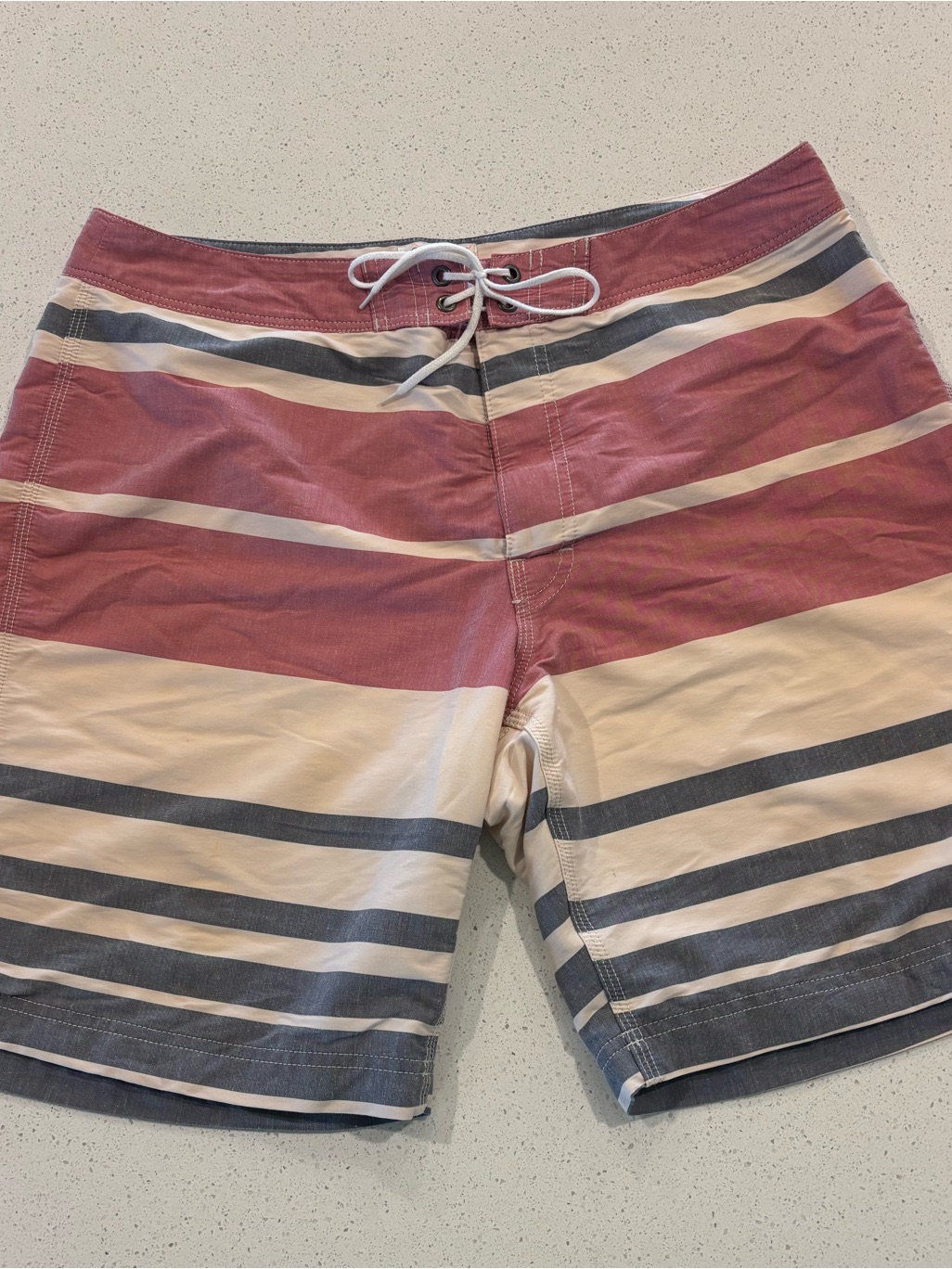 J. Crew Men's Red And Cream Striped Swim Board Shorts
